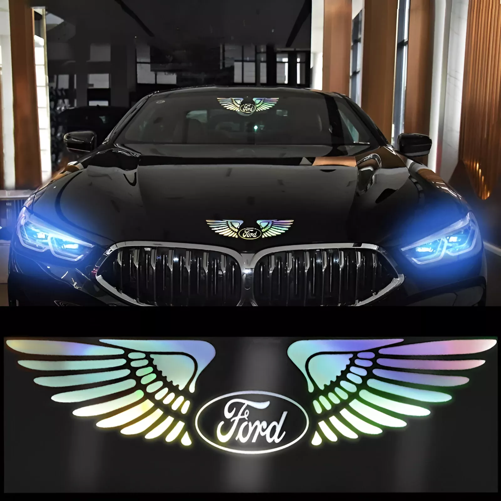 Ford Mustang, F-150, Fiesta Car Logo Laser Wing Reflective Door Decal Sticker - Image 3