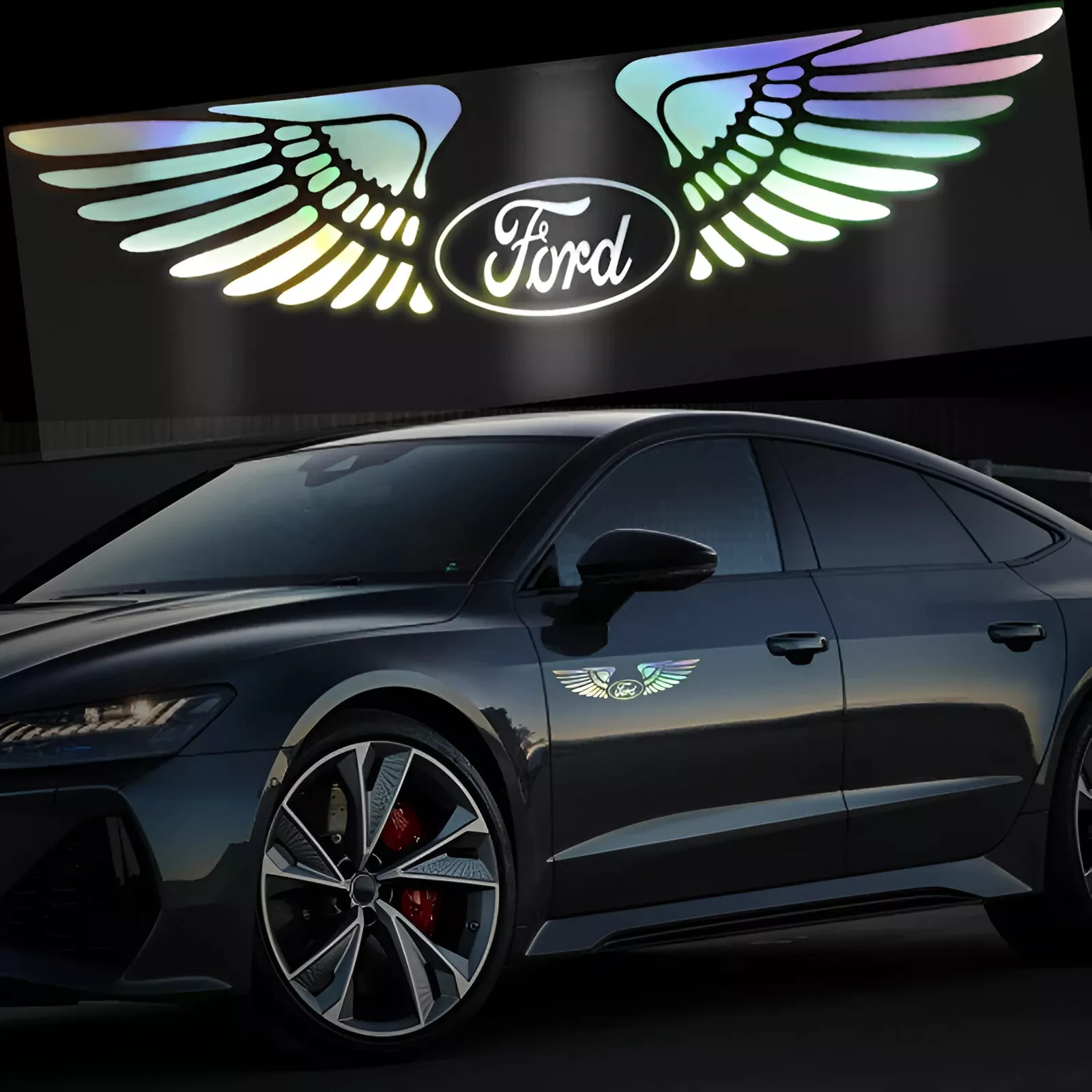 Ford Mustang, F-150, Fiesta Car Logo Laser Wing Reflective Door Decal Sticker - Image 4