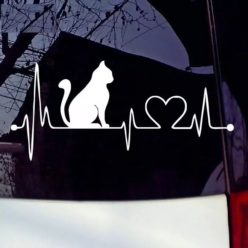 Cat Electrocardiogram Car Decal – Cute EKG Cat Cartoon Sticker for Vehicles & Home Decor - Image 3