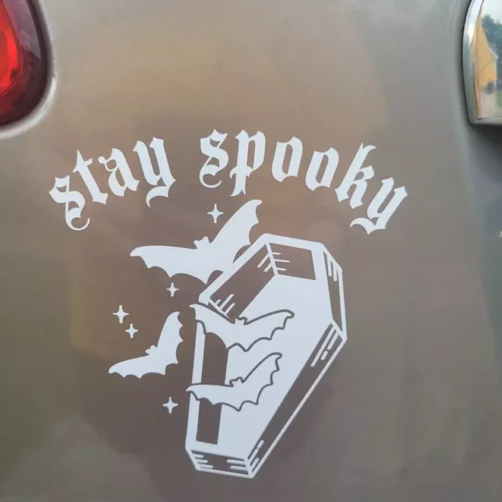 Goth Bat Stay Spooky Waterproof Vinyl Car Decal - Image 3