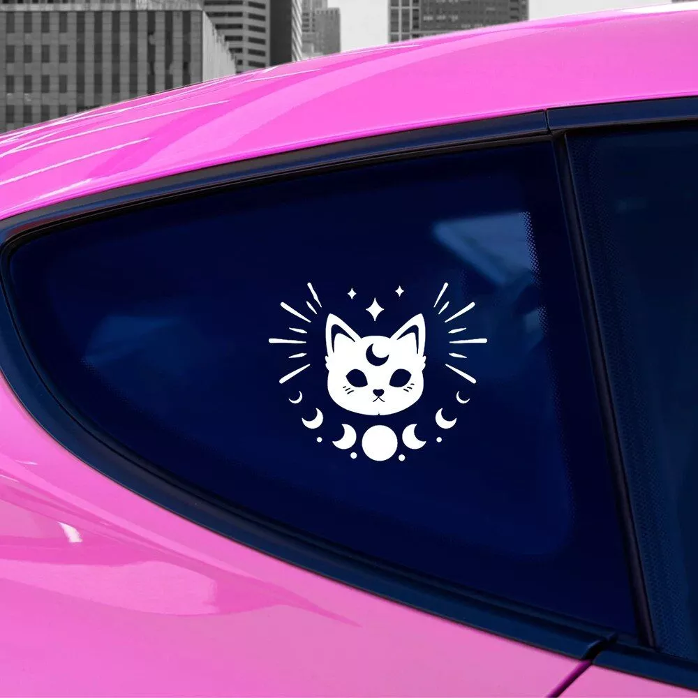 Cute Cat Moon Phase Car Sticker - Image 3