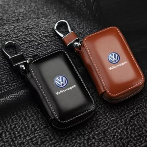 Leather Car Key Holder Pouch for Volkswagen Tiguan, Jetta, Passat