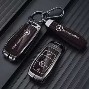 Wooden Grain Car Remote Key Case Cover for Mercedes-Benz