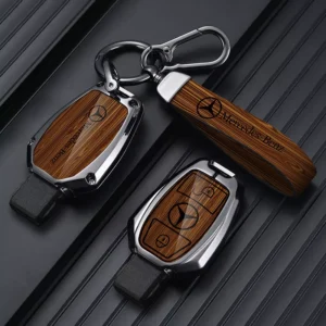 Wooden Grain Car Key Cover for Mercedes-Benz A, B, C, S-Class & AMG