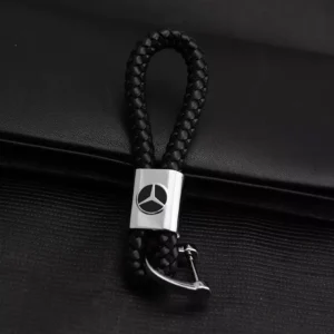 Genuine Leather Car Key Chain with Metal Keyring for Mercedes-Benz