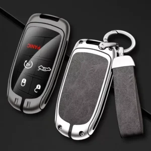 Metal Leather Car Key Cover Case for Jeep, Chrysler, and Dodge Vehicles
