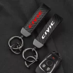 Leather Carbon Fiber Car Keychain Honda 5 11144 c796d1