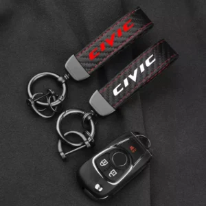 Leather Carbon Fiber Car Keychain Honda