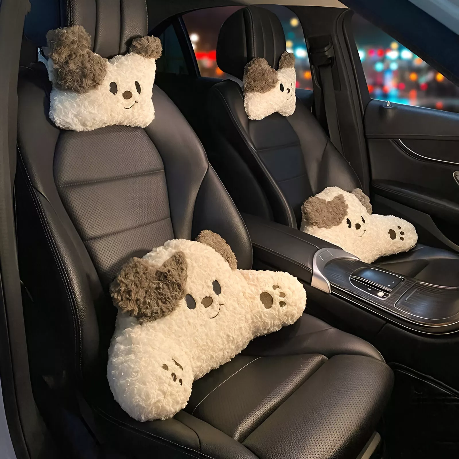 Plush Dog Head Car Lumbar & Neck Pillow for Comfort