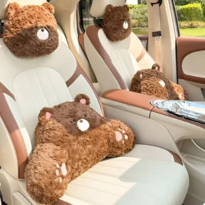 Soft Plush Cartoon Animal Car Neck & Waist Pillow - Fits Toyota, Honda, Ford
