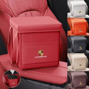 Leather Folding Car Trash Can for Porsche Cayenne, Macan