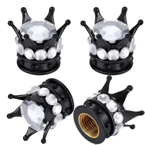4Pcs Bling Crown Tire Valve Stem Caps – Universal Fit for BMW, Mercedes, Toyota