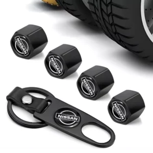 Car Tire Valve Caps & Keychain Set for Nissan