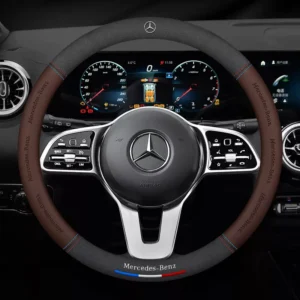 Luxury Suede 3D Logo Steering Wheel Cover for Mercedes-Benz A-Class, C-Class, GLC