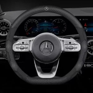 Suede Carbon Fiber Leather Steering Wheel Cover – Fits Most Mercedes-Benz Models