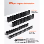 65-Piece 1/2-Inch Impact Socket Set SAE & Metric, 6-Point Alloy Steel 4 13488 bab119