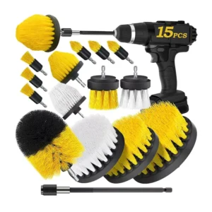 15-Piece Drill Brush Attachment Set with Extension Rod - Power Scrubber for Household Cleaning