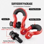 2PCS Heavy Duty 3/4" D-Ring Bow Shackles 62,832 lbs Break Strength with Isolator 5 14861 cb1007