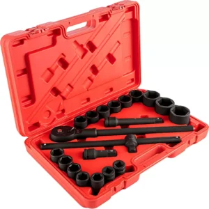 21-27 PCS 3/4 Inch Drive Impact Socket Set with Case - 6 Point Deep Sockets