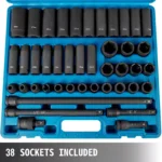43PCS 1/2-Inch Drive Impact Socket Set with Deep & Standard Sockets + Extensions 7 16604 8caedd