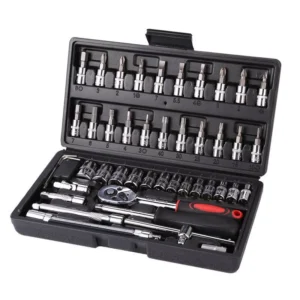 46-Piece 1/4 Inch Drive Ratchet Wrench and Socket Set with Extension Bar