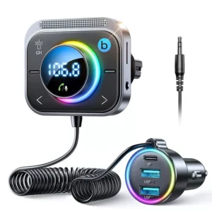 Bluetooth 5.3 FM Transmitter Car Adapter with Bass Boost & 30W Fast Charging