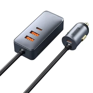 120W 4-Port Fast Car Charger with 5ft Extension Cable & USB-C PD