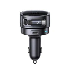 60W Fast Charging Car Charger with Retractable Cable and 3 Ports