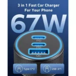 67W 3-Port USB C Car Charger Adapter - Dual USB-C & USB-A Fast Charging 7 46187 443e3c