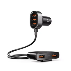 24W Dual USB Fast Car Charger with LED Display and 5-Port Expansion
