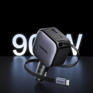USB-C Car Charger 145W with Retractable Cable & Fast Charging