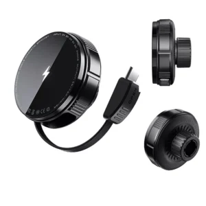 15W Magnetic Wireless Car Charger & Phone Holder with Retractable Cable