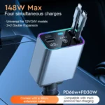 4-in-1 184W Fast Car Charger with Retractable USB-C & USB for iPhone & Android 4 47995 8d2df2