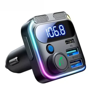 Bluetooth 5.3 FM Transmitter Car Adapter with 48W Fast Charging & Dual Mics