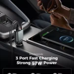 Ultra-Slim 57W Retractable USB-C Car Charger with Fast Charging & 3-in-1 Cables 7 49484 310473
