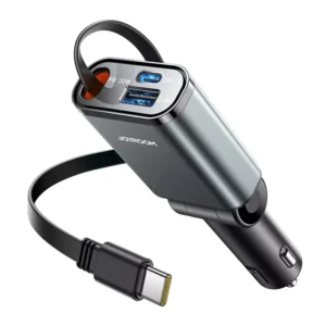 Ultra-Slim 57W Retractable USB-C Car Charger with Fast Charging & 3-in-1 Cables
