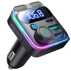 Bluetooth 5.3 FM Car Transmitter with Dual Mics, PD 30W & QC 18W Fast Charger