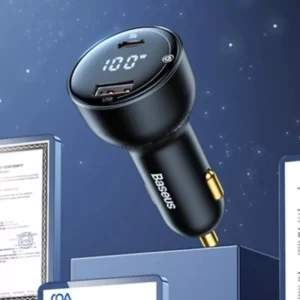100W Dual Port Fast Car Charger with Voltage Display & Universal Compatibility