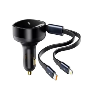 2-in-1 Retractable Car Charger 30W Fast Charging with Dual Cables
