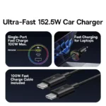 152.5W Triple Port Fast Car Charger with 100W USB-C PD & RGB Light 11 49608 6e2ee2