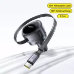 60W Car Charger with Retractable Cable, 3-Port Fast Charging, 180° Rotation 4 49620 7e9ac4