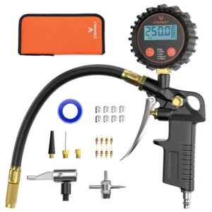 Digital Tire Pressure Gauge 0-250 PSI with Air Chuck & Compressor Accessories