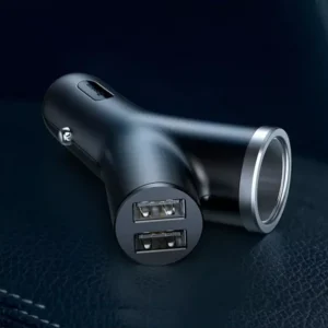 40W Dual USB Car Charger with Cigarette Lighter Slot – Fast Charging for 3 Devices