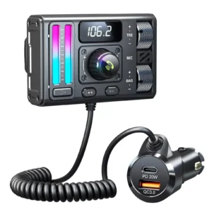 Bluetooth 5.3 FM Transmitter with Treble Bass Boost & 20W Fast Charging