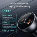 140W Fast Charging USB-C Car Charger with Digital Display for Laptops & Phones 6 50105 84962a