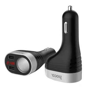 3.1A Dual USB Car Charger Cup with LED Display & 2 Cigarette Lighter Sockets