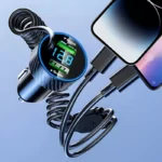 USB Car Phone Charger Adapter with Retractable Cable LED Voltage Monitor 6 54566 262efd