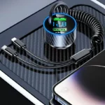 USB Car Phone Charger Adapter with Retractable Cable LED Voltage Monitor 4 54566 cb64e7