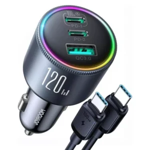 120W 3-Port Car Charger USB C Adapter with Fast Charging