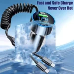 4-in-1 USB Car Charger with Retractable Cable & LED Voltage Monitor 4 55962 9148e2